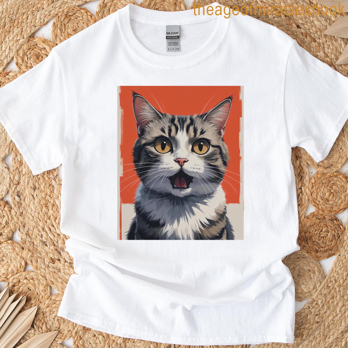 Illustrated Surprised Tabby Cat Portrait T-shirt
