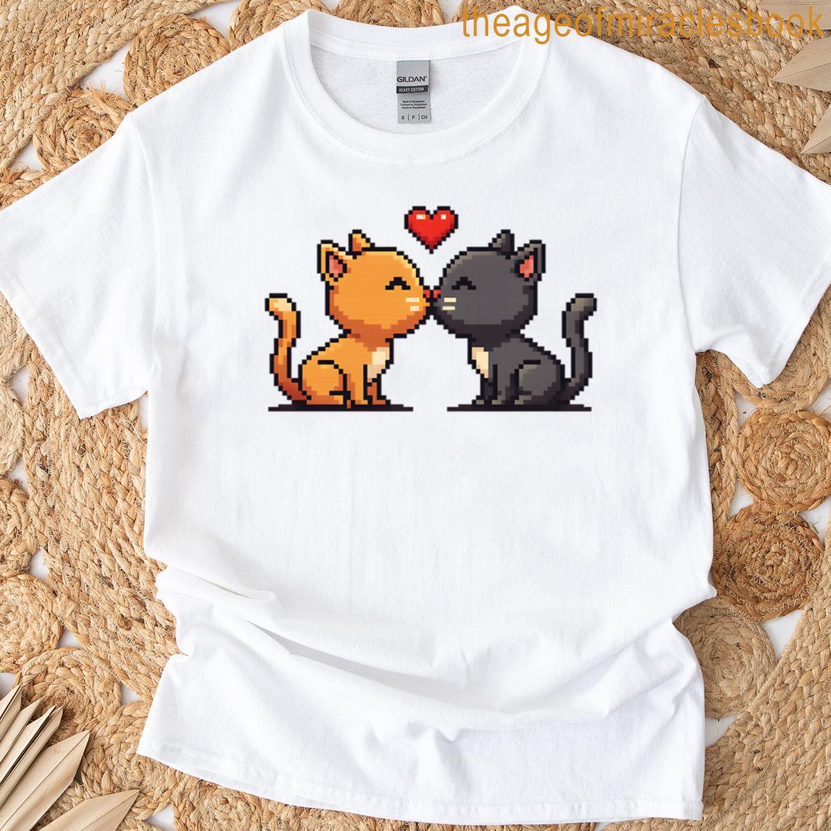 Pixel Art Cats Kissing T-shirt