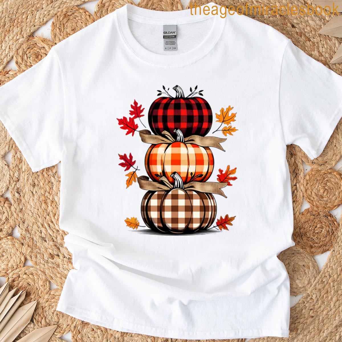 Plaid Pumpkin Stack Rustic Fall Farmhouse T-shirt