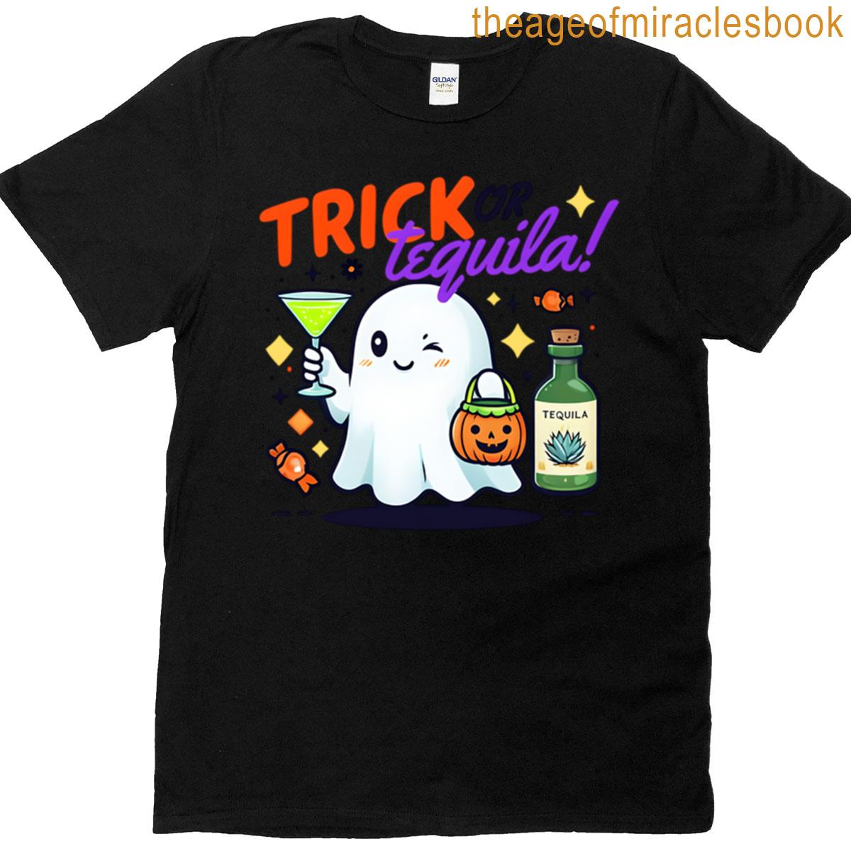 Trick Or Tequila Whimsical Ghost For Halloween T-shirt