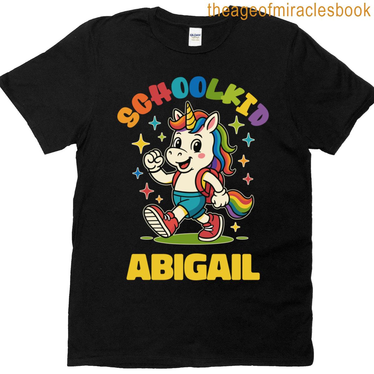 Abigail Schoolkid Rainbow Unicorn Design Personalized T-shirt