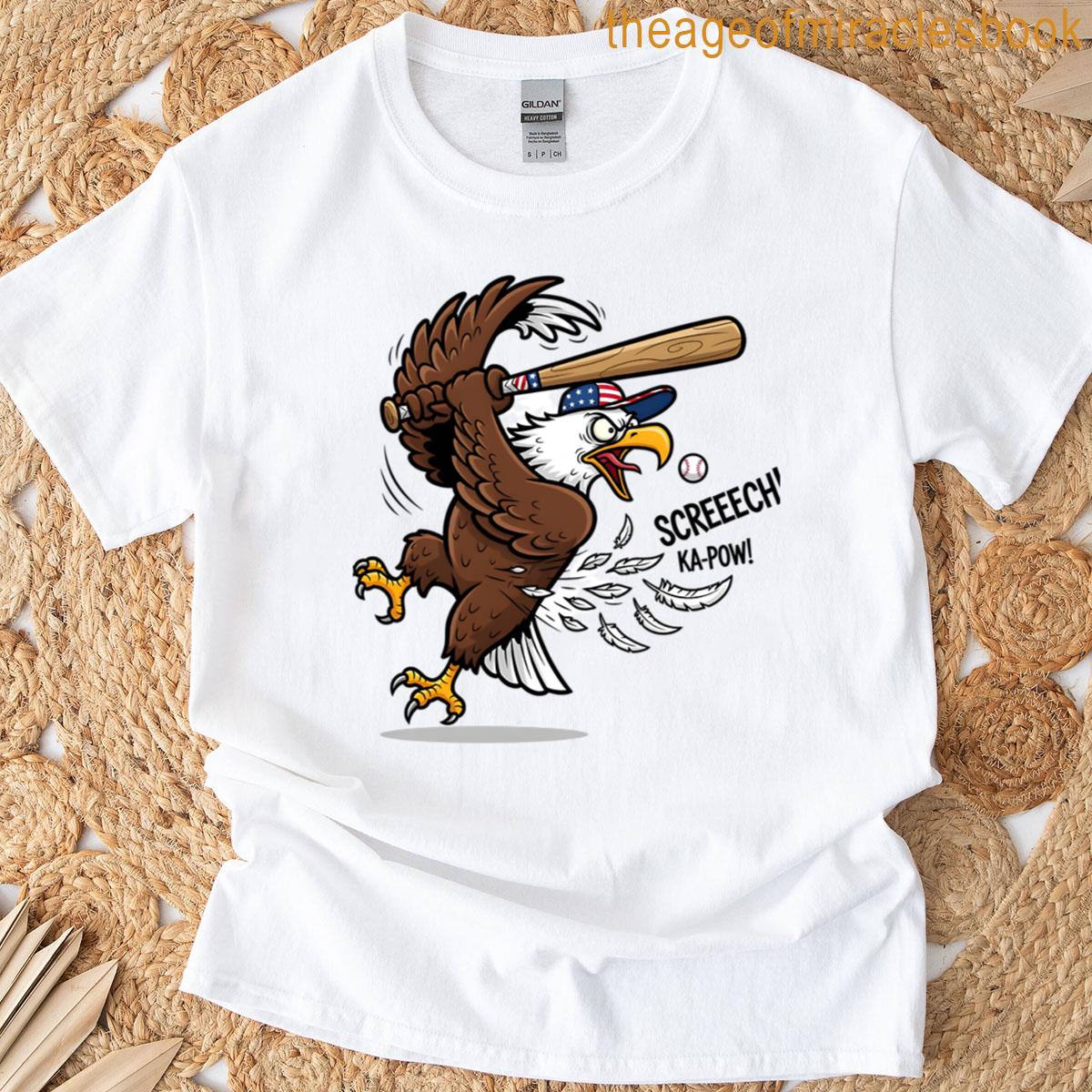 Eagly Epic Bald Eagle Baseball Swing Funny Cartoon Meme T-shirt