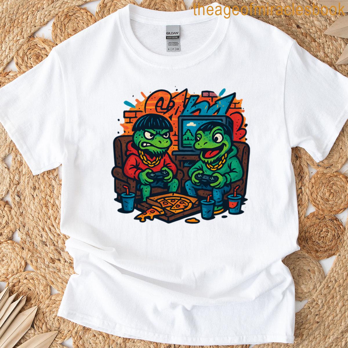 Lizards Graffiti Playing Video Games Oversized T-shirt