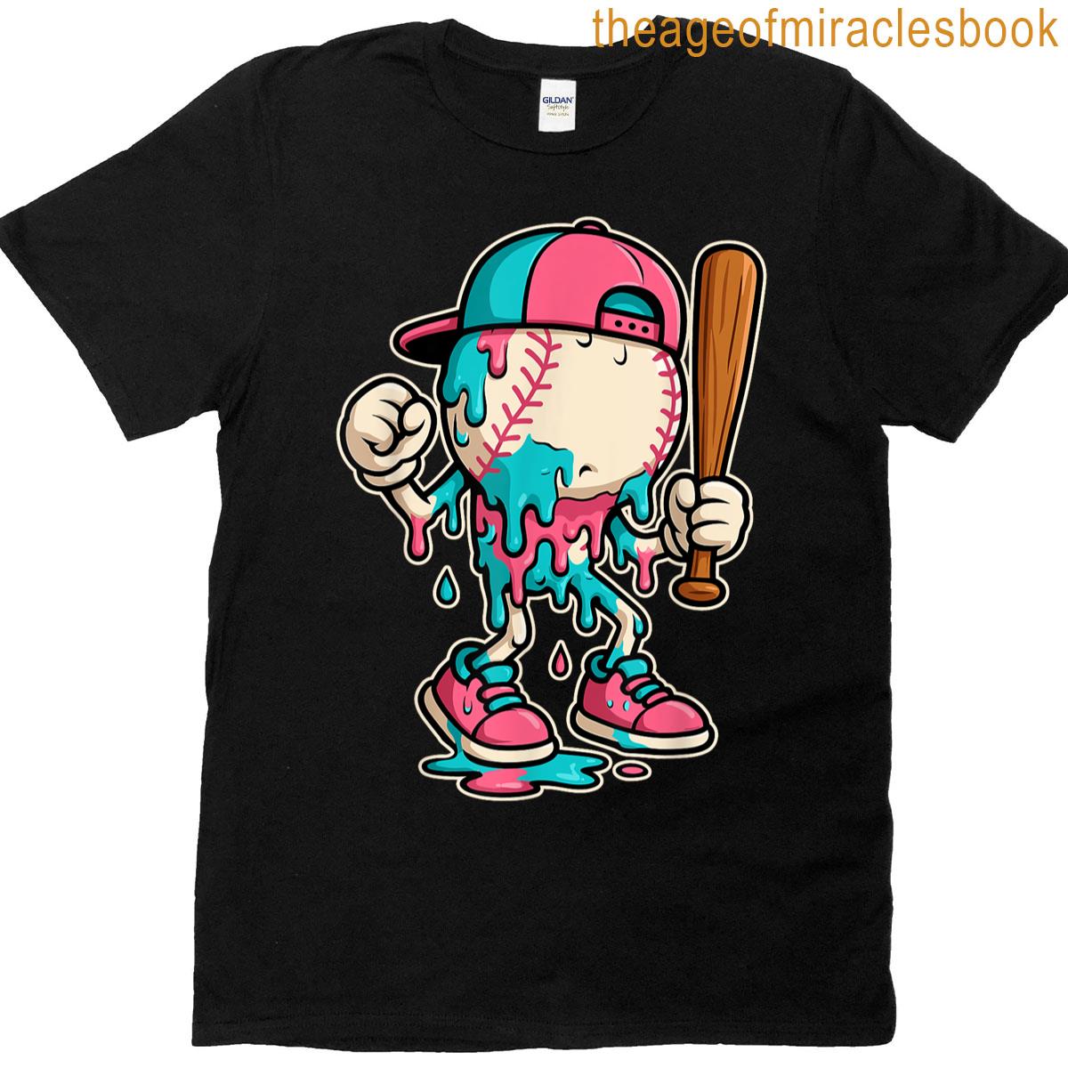 Baseball Drip For Boys Ice Cream Drip Baseball T-shirt