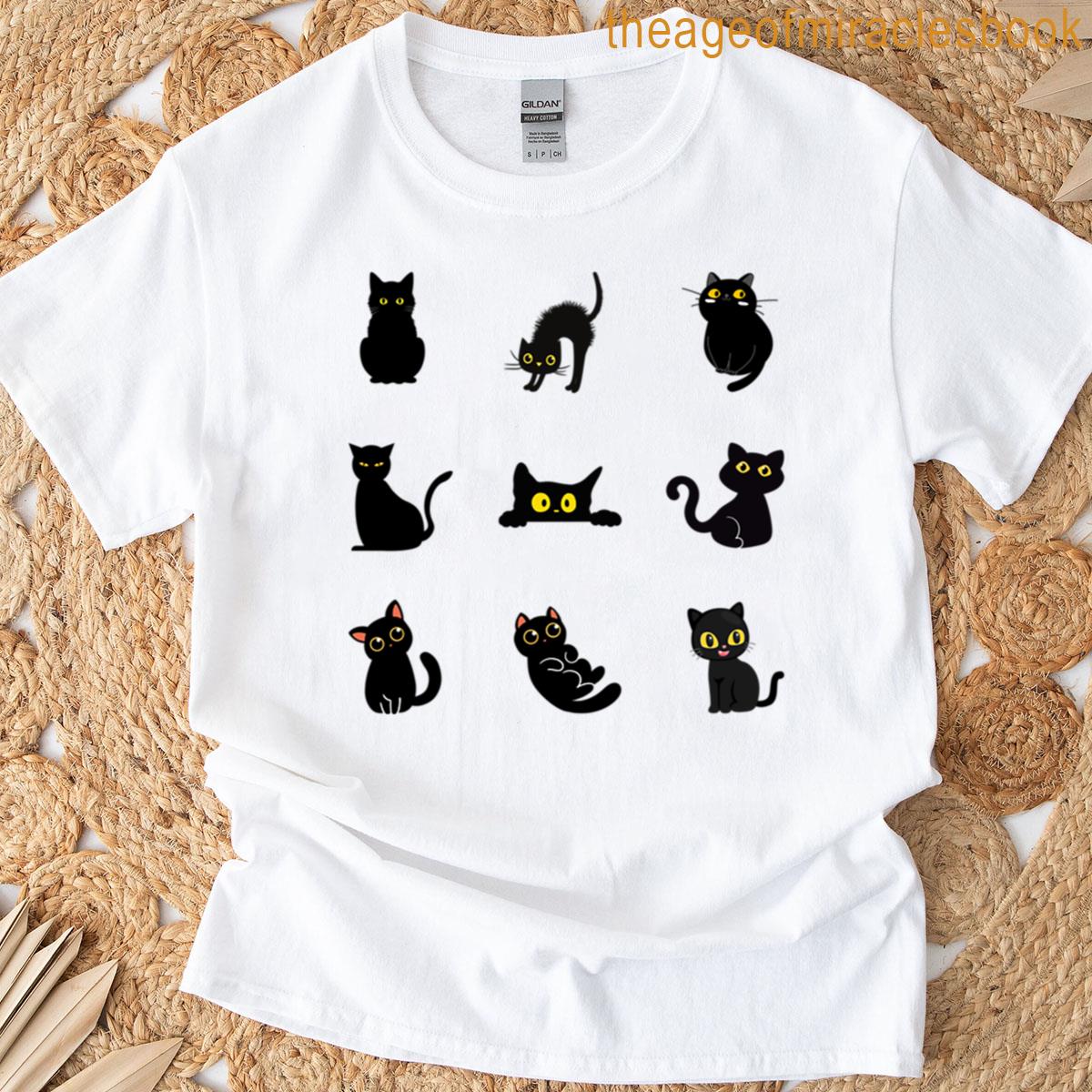 Cute Cartoon Black Cats T-shirt