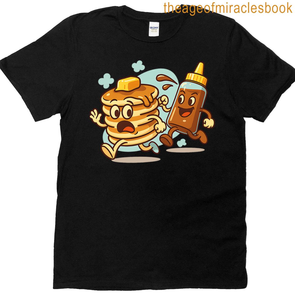 Pancake Chase Funny Cartoon Breakfast Oversized T-shirt