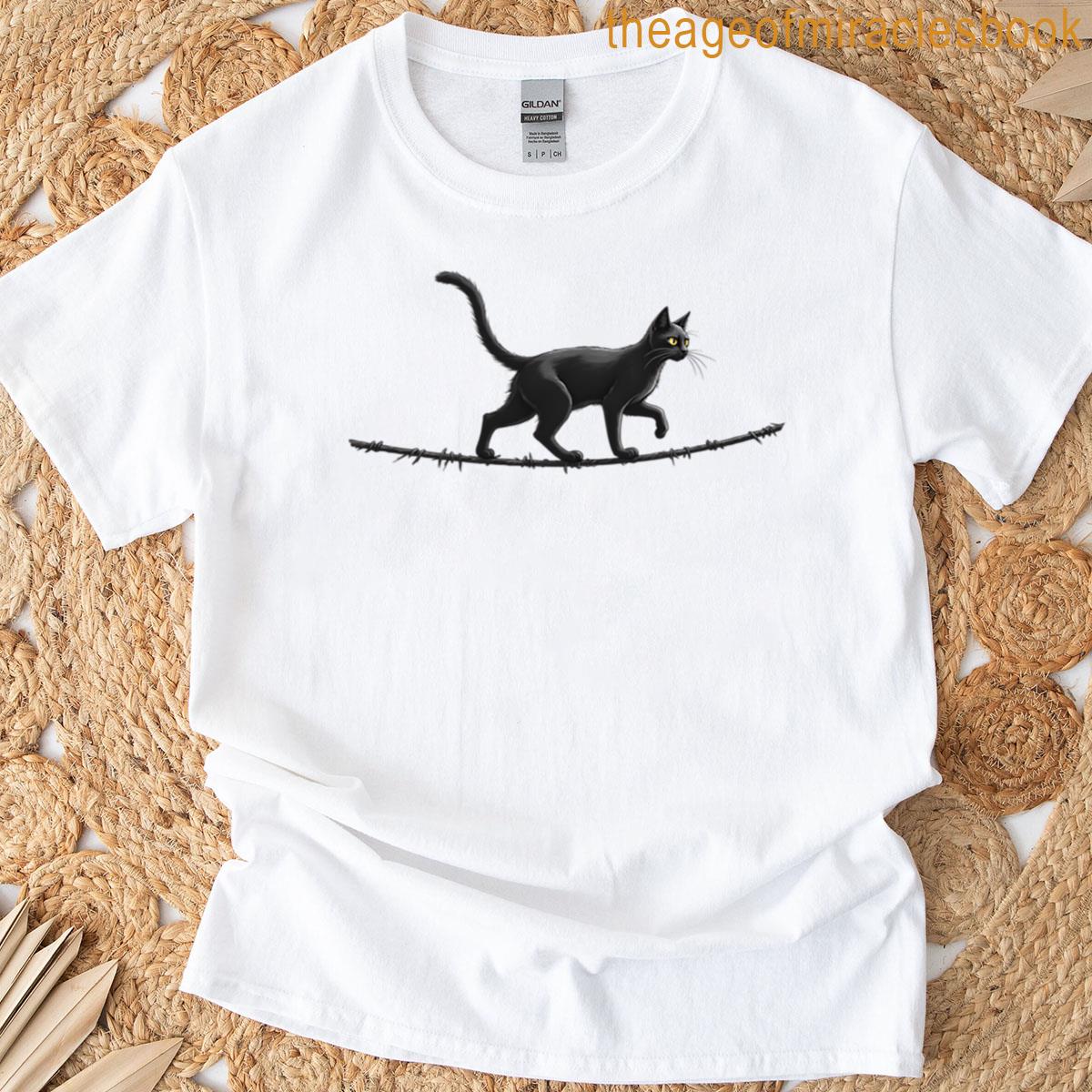 Tightrope Cat Balancing Act Design T-shirt