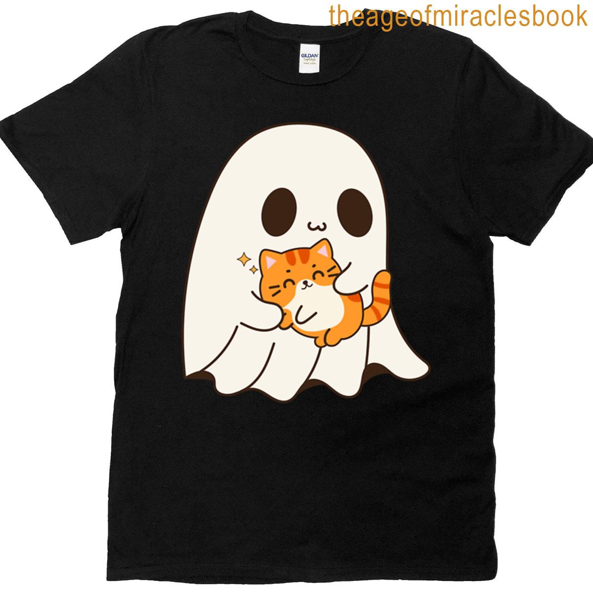 Cute Ghost And Cat Gift Halloween Oversized T-shirt