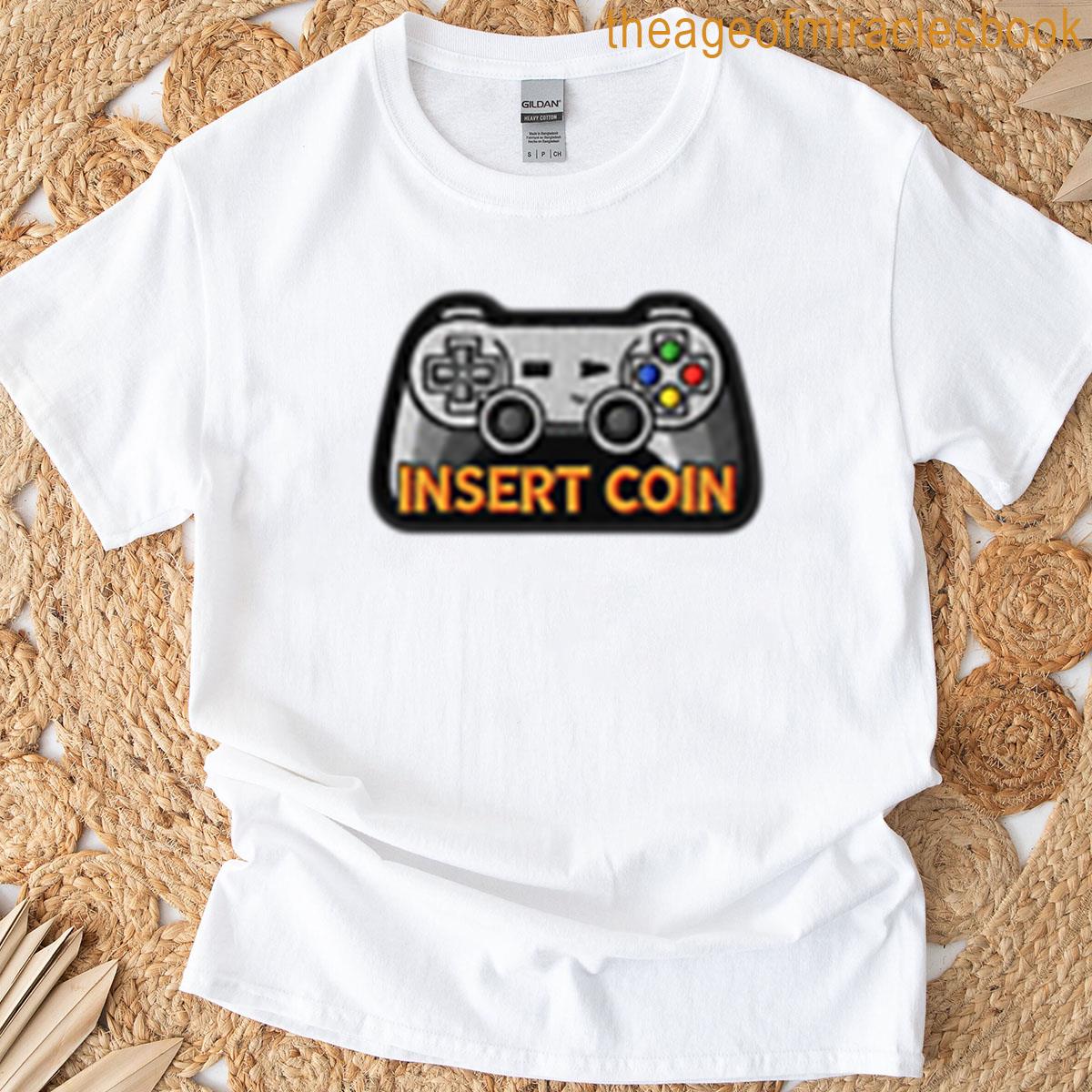 Embroidered Gamer Patch Insert Coin In Retro Style T-shirt