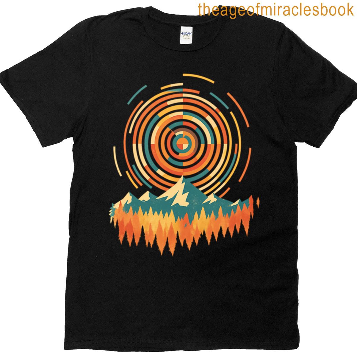Retro Abstract Mountains With Geometric Sunset T-shirt