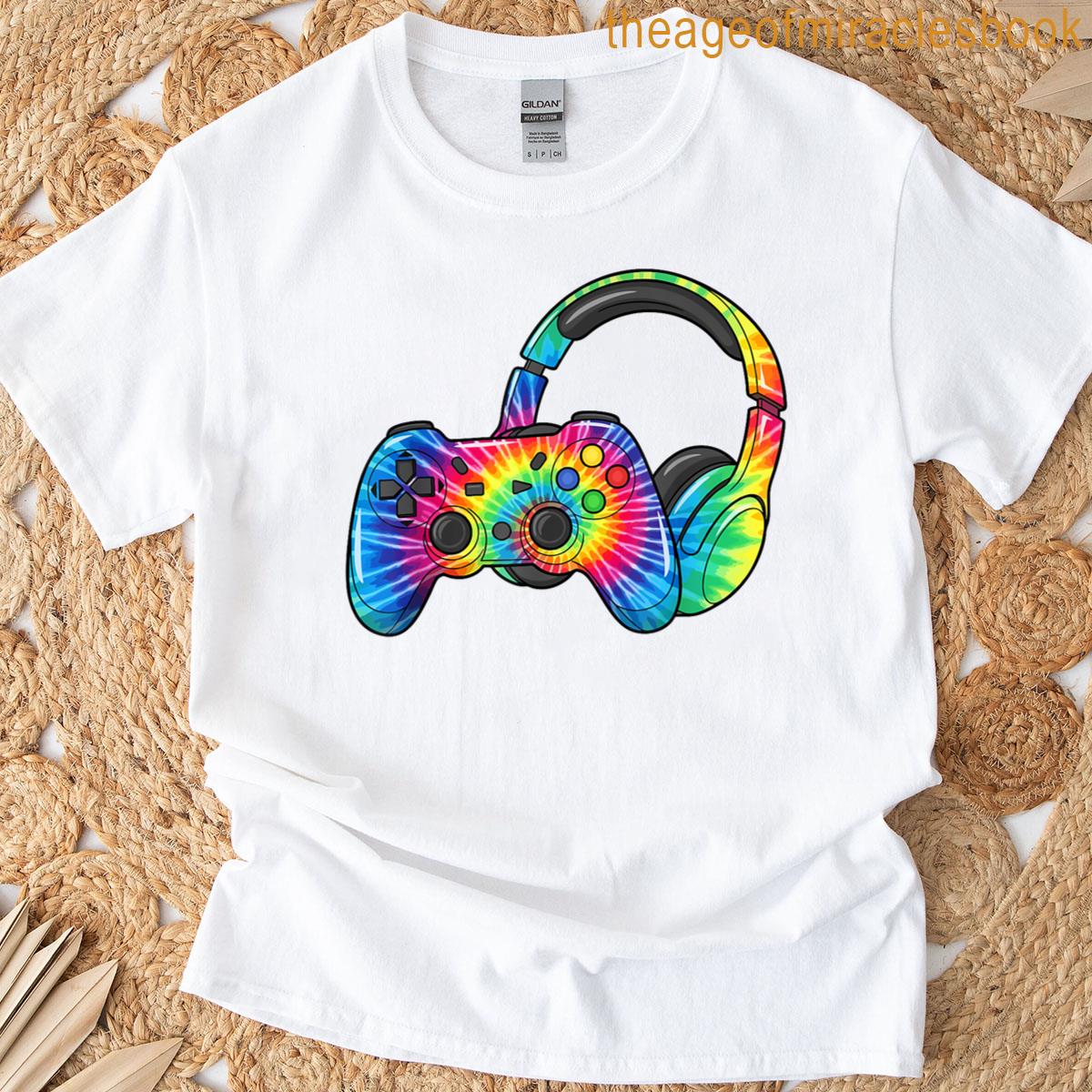 Tie Dye Gaming Headset Controller Video Games Gamer T-shirt
