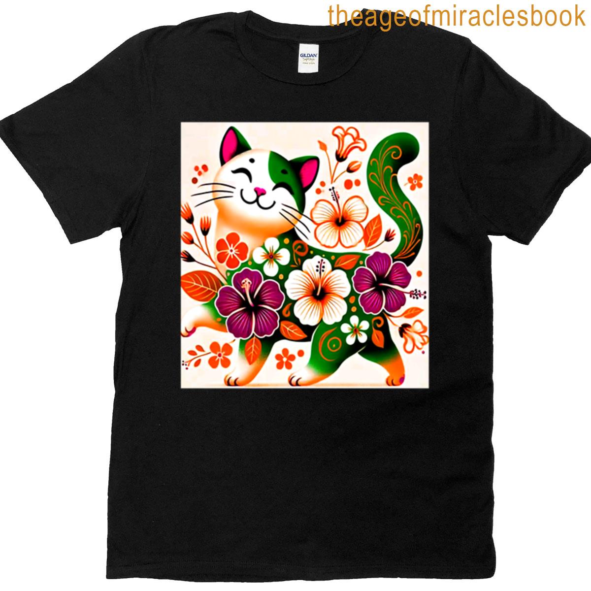 Cute Cat Floral Vintage T-shirt