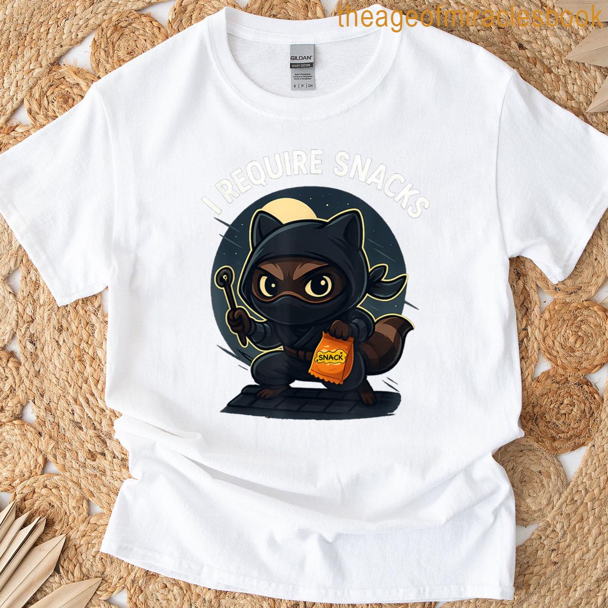 Ninja Raccoon I Require Snacks Funny Meme Design T-shirt