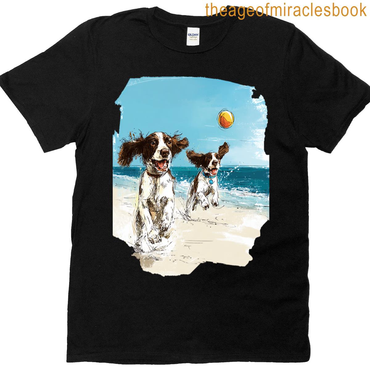 Springer Spaniels Playing Fetch On The Beach T-shirt