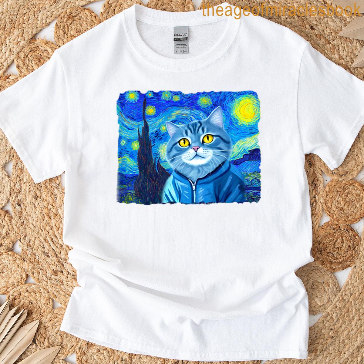 Starry Night Cat Van Gogh Cat T-shirt