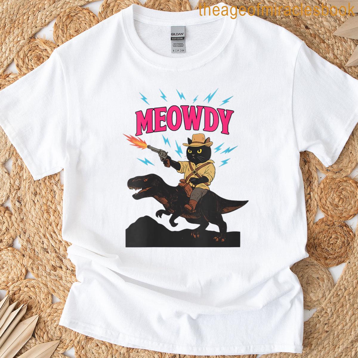 Womens Cat Riding Dinosaur T-shirt