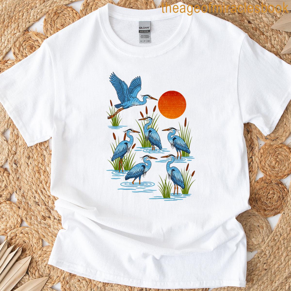 Blue Herons With Red Sun T-shirt