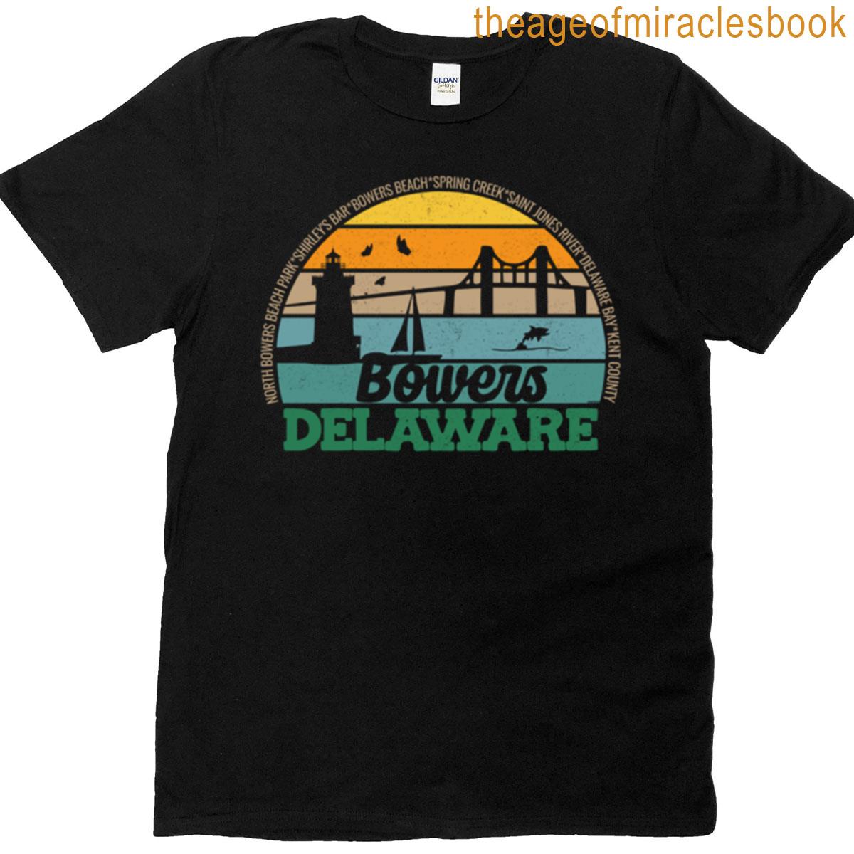 Bowers Delaware Retro Sunset Local Pride Logo T-shirt