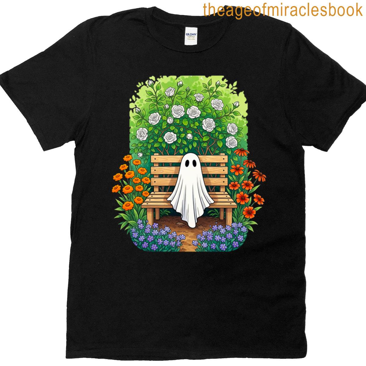 Cute Ghost On A Garden Bench T-shirt