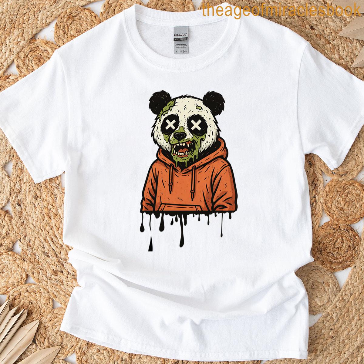 Dripping Zombie Panda In Orange T-shirt