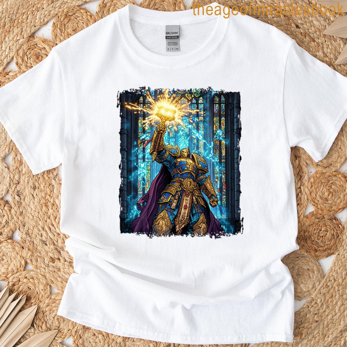 Epic Paladin With Light Power Motif T-shirt