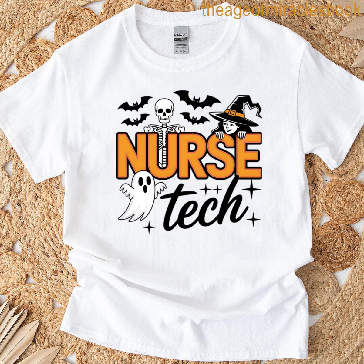 Nurse Tech – Halloween – With Skeleton Witch And Ghost T-shirt