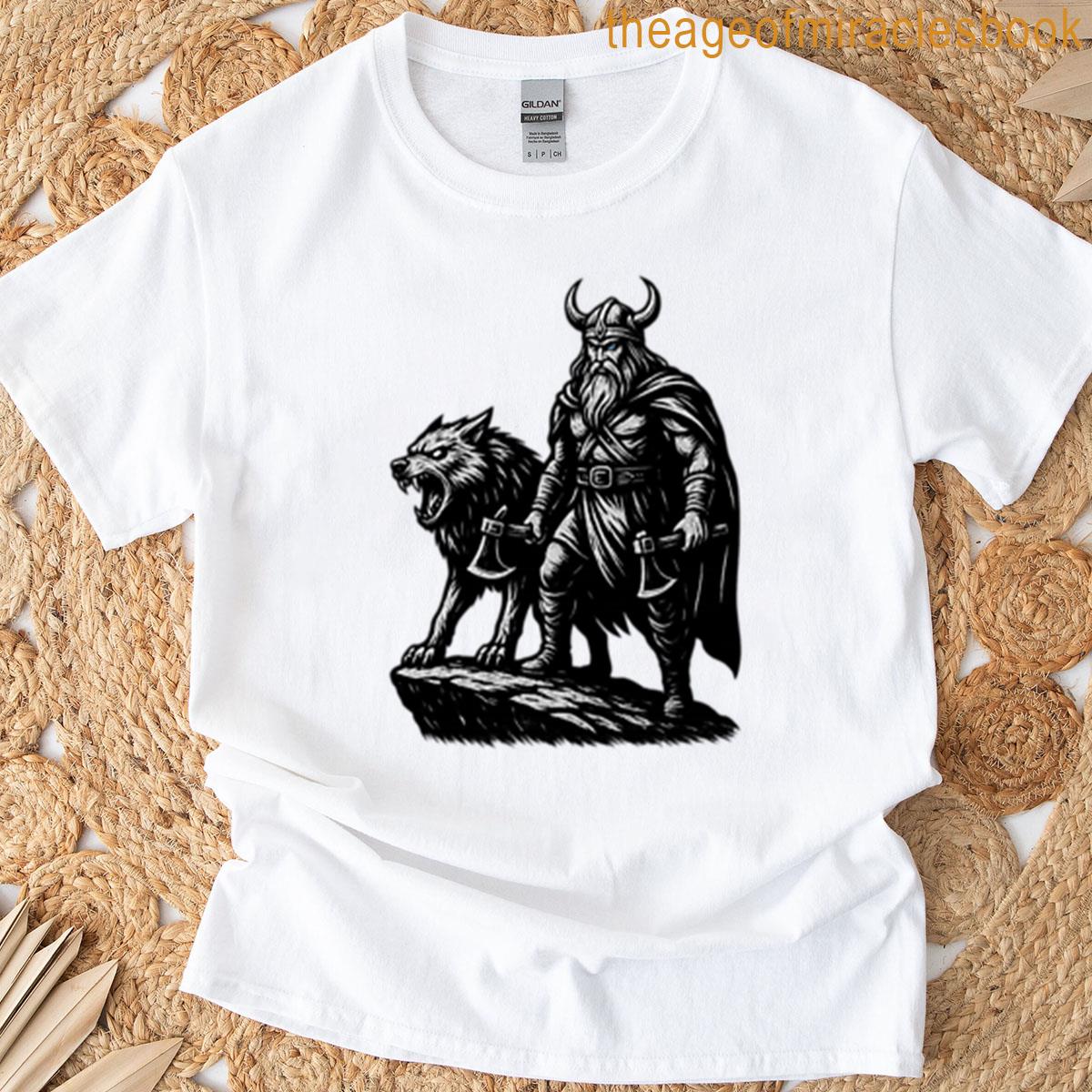 Odin And Fenrir Preparing For Battle T-shirt