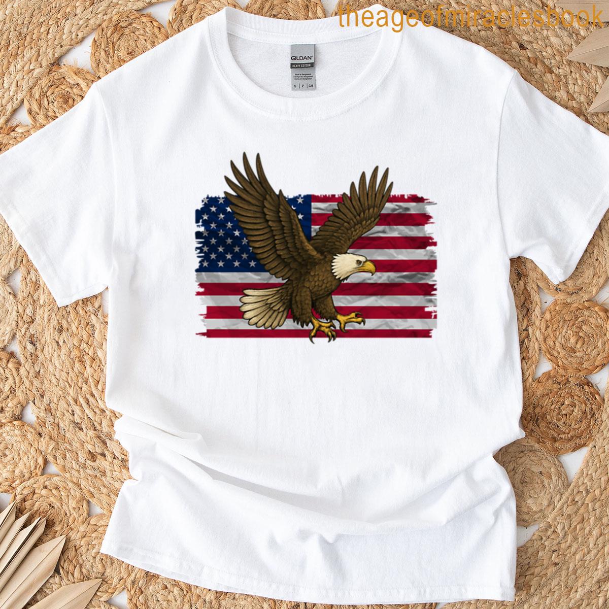 Bald Eagle With Flag Patriotic Illustration Oversized T-shirt