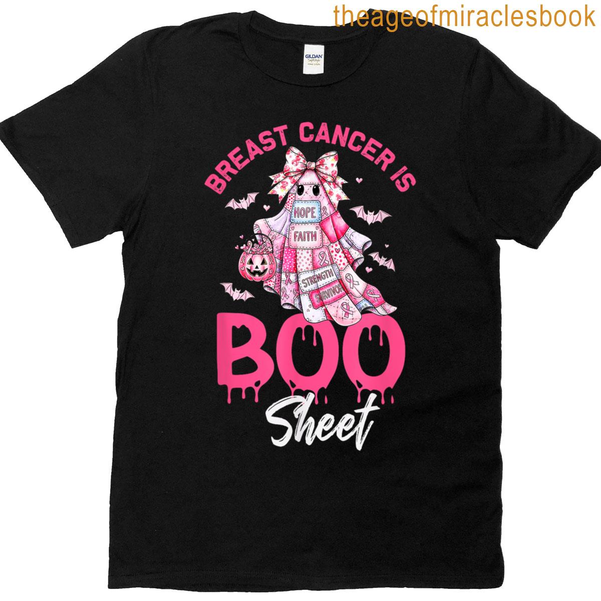 Breast Cancer Is Boo Sheet Halloween Preppy Patchwork Ghost T-shirt