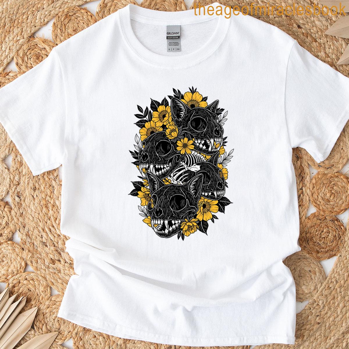 Gothic Floral Cat Skulls Oversized T-shirt
