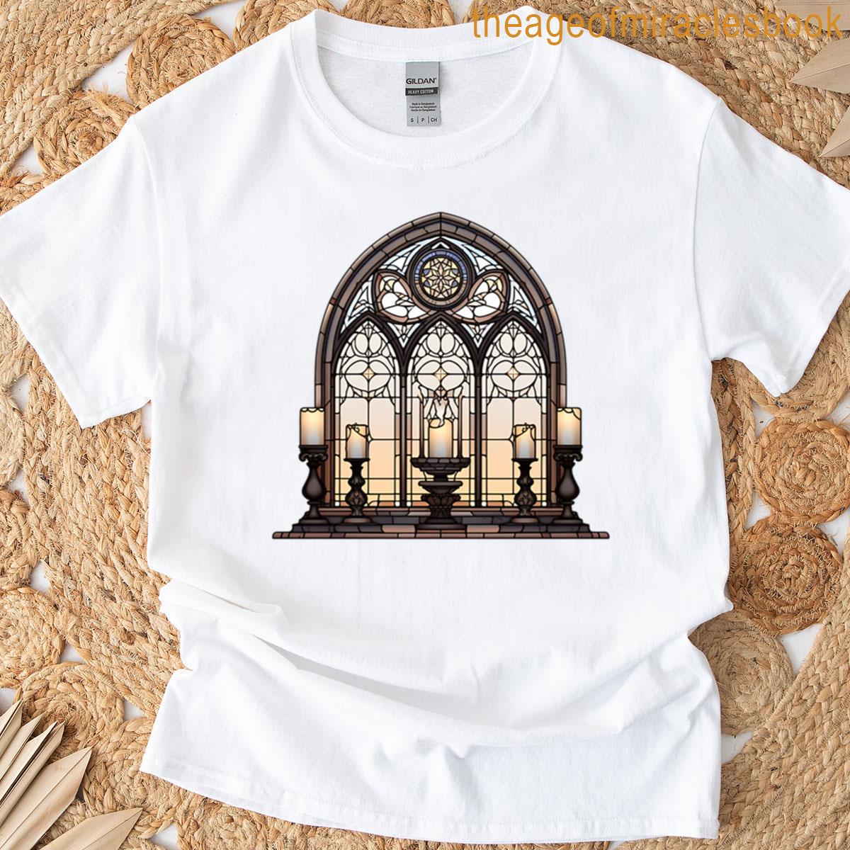 Gothic Glass Window With Candles T-shirt