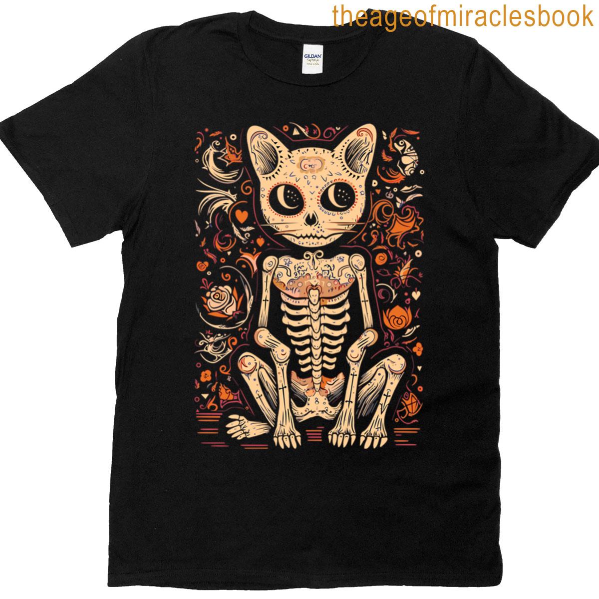 Halloween Skeleton Cat Baseball Sleeve T-shirt