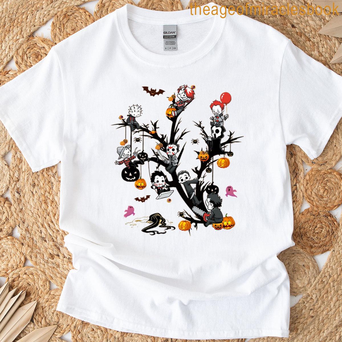 Horror Characters On Halloween Tree T-shirt