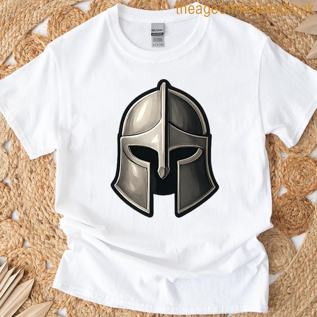 Medieval Knight Helmet Metallic Armor Illustration Oversized T-shirt