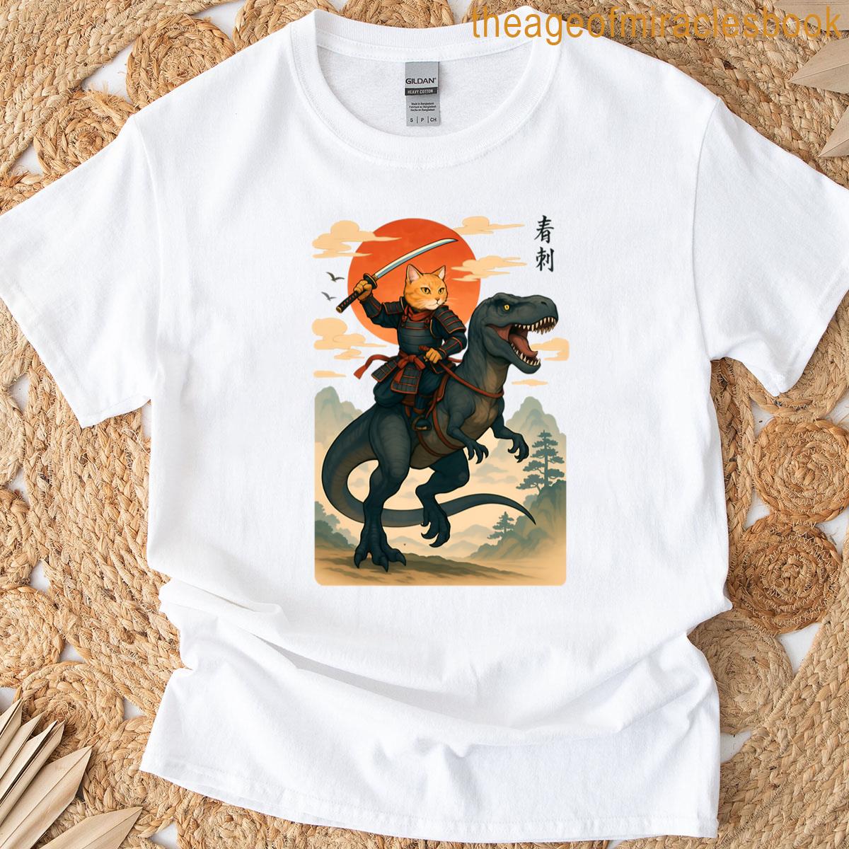 Samurai Cat Riding A Dinosaur 2 T-shirt