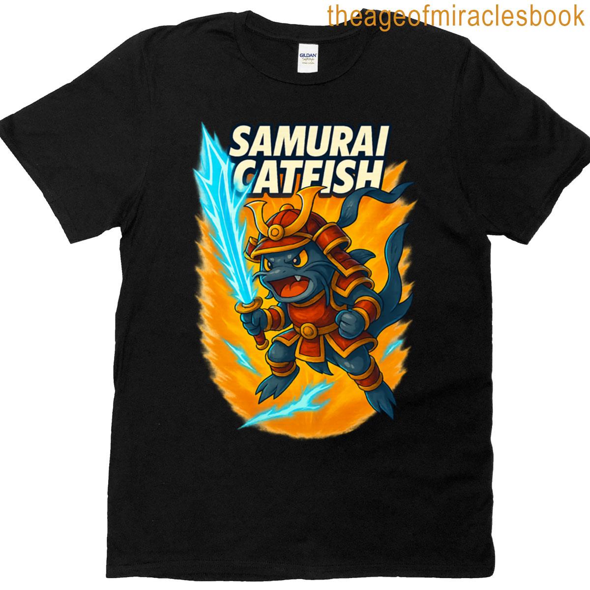 Samurai Catfish Neon Blade Warrior Anime Mascot T-shirt