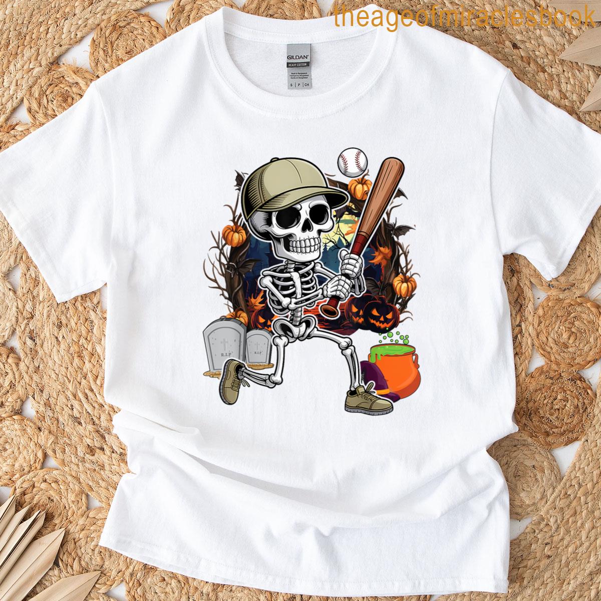 Skeleton Playing Baseball Halloween Skull Lover T-shirt