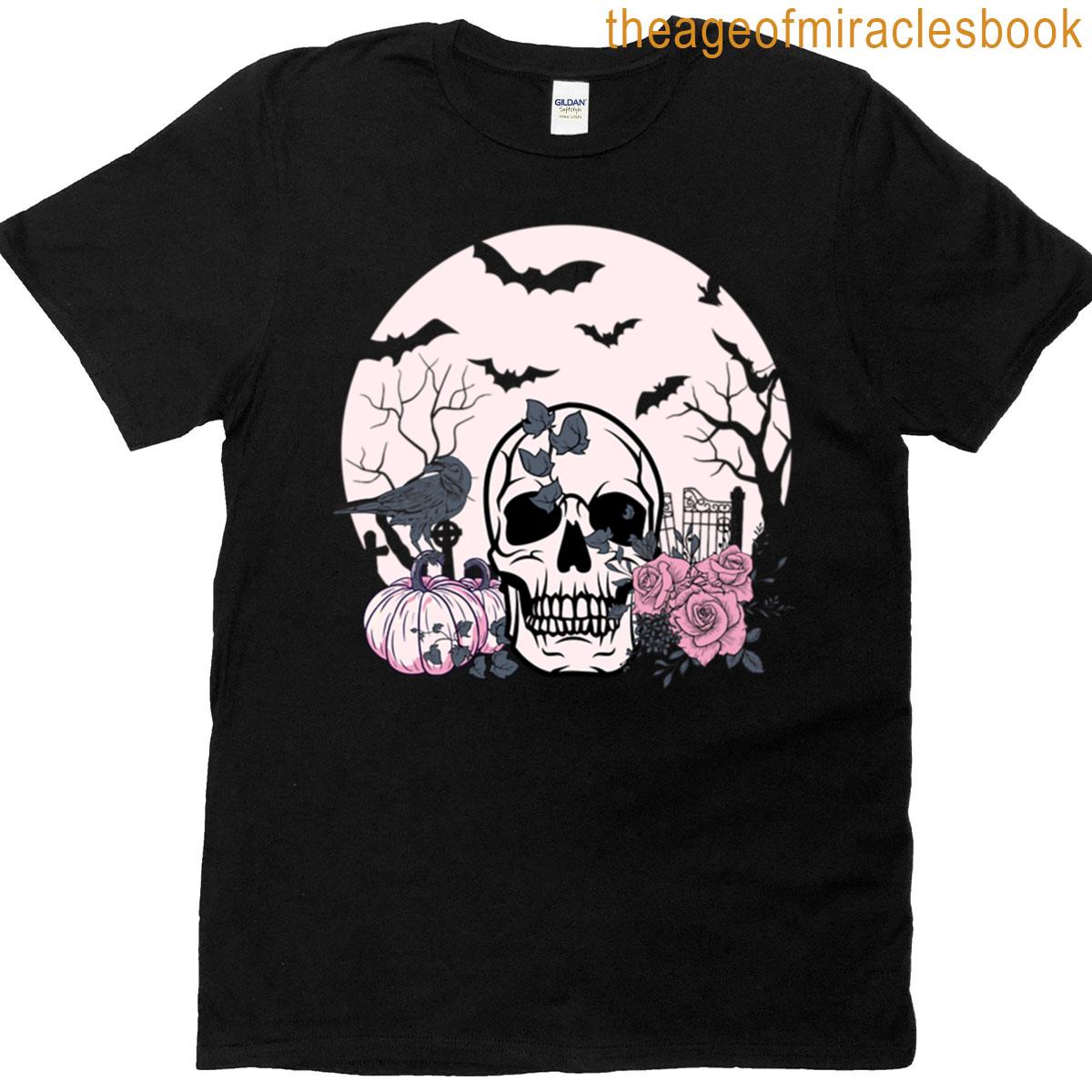 Skull Roses Pumpkins Halloween T-shirt