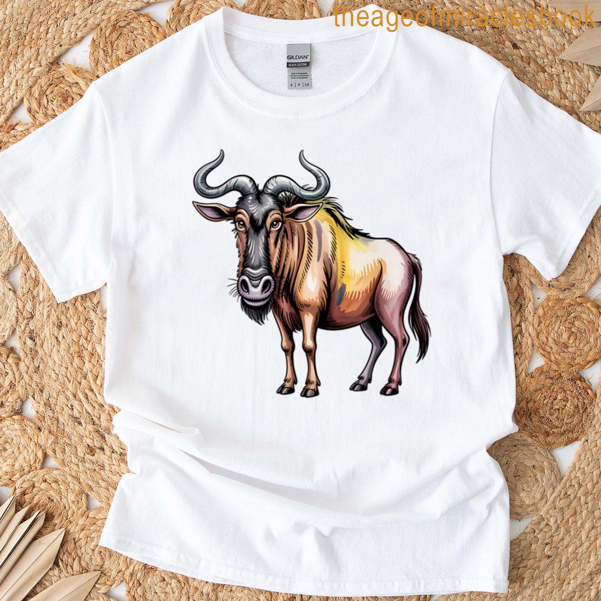 Wildebeest Whimsical Watercolor Illustration T-shirt