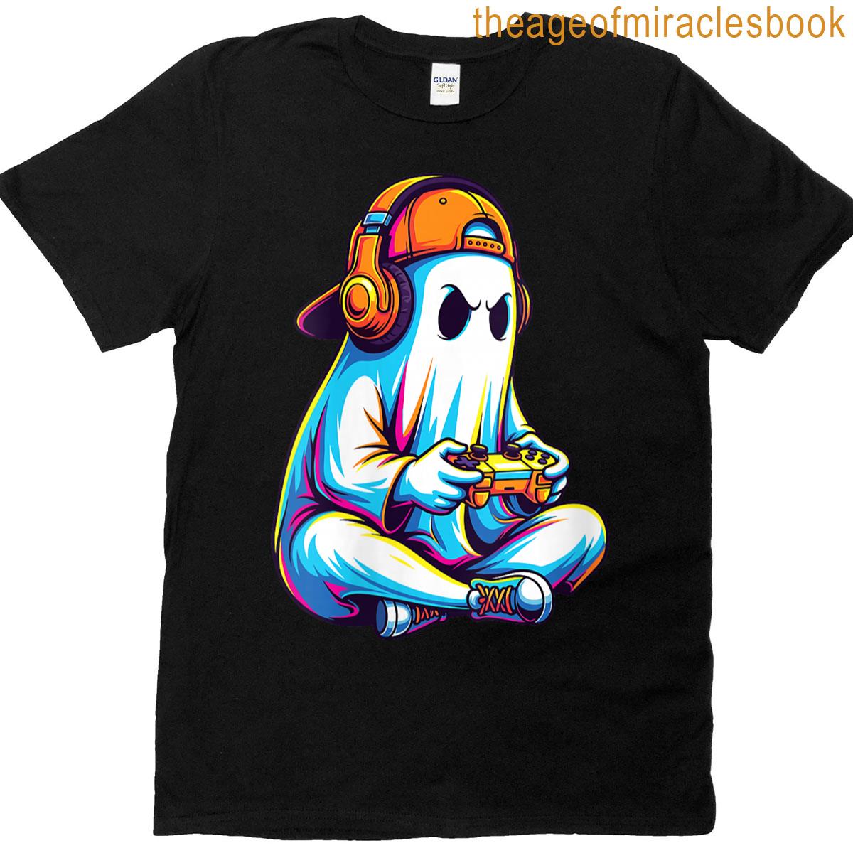 Womens Funny Gaming Ghost With Headset And Controller Boys Design T-shirt