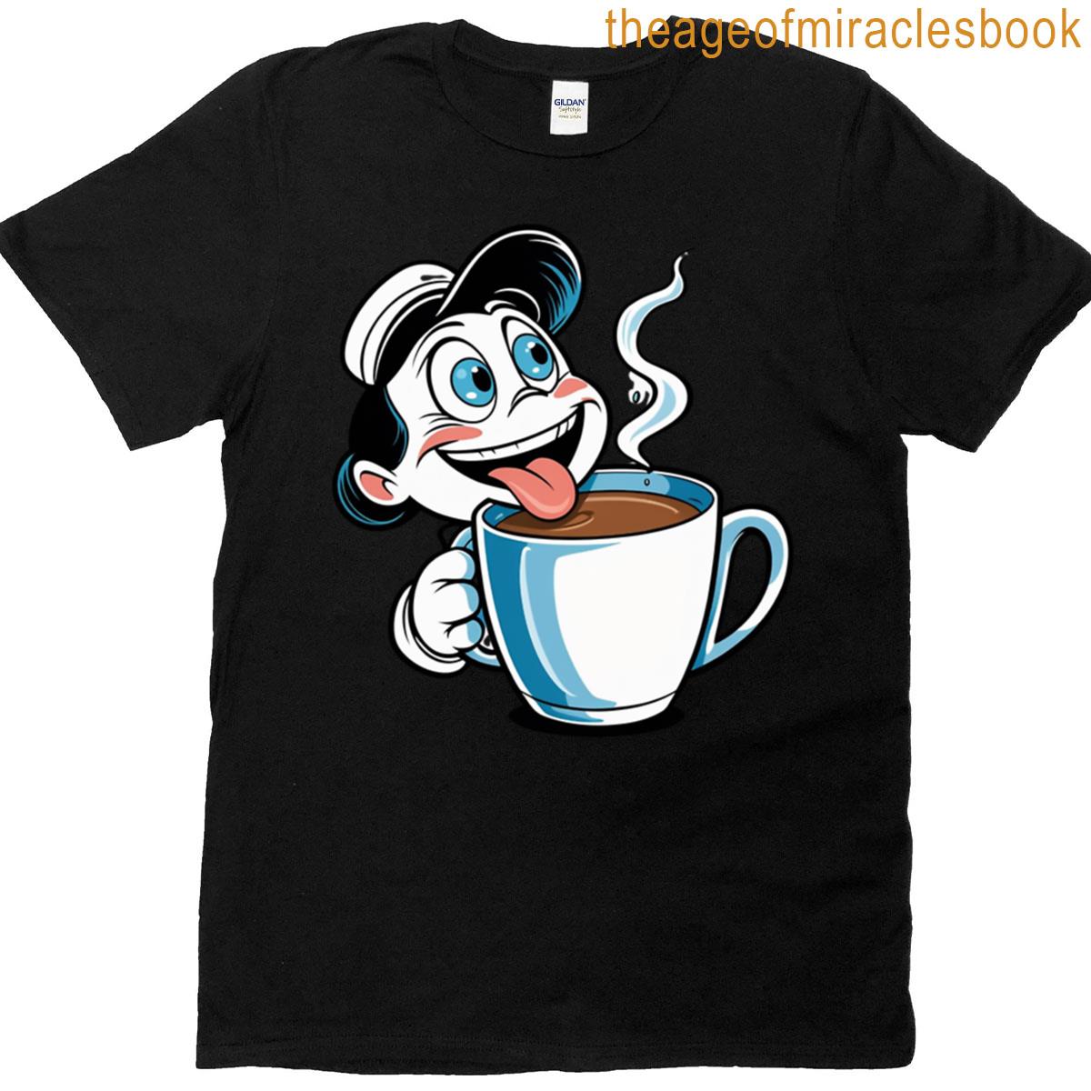 Cartoon Coffee Addict Powered By Caffeine T-shirt