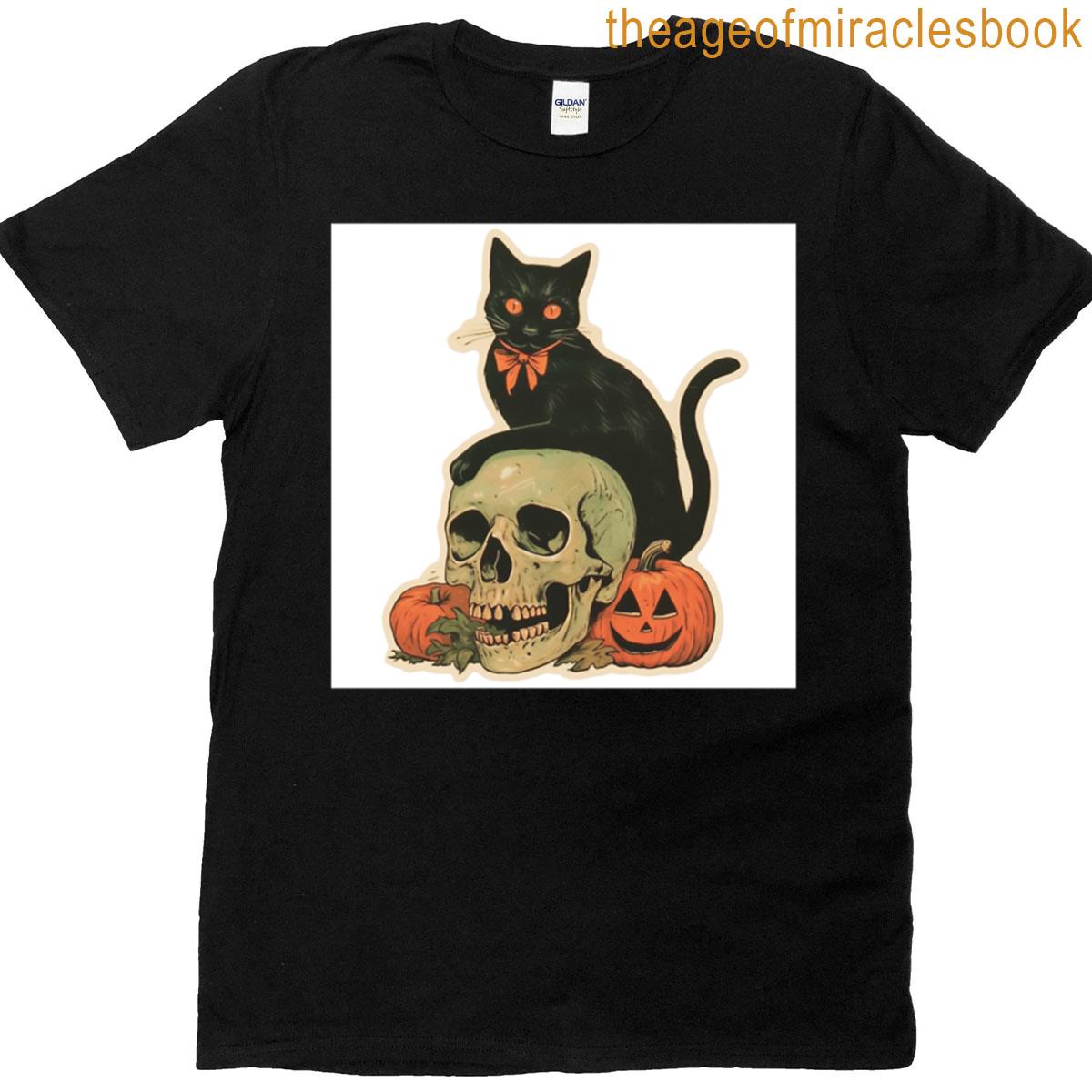 Cat With Skulls And Jack-o-lanterns T-shirt