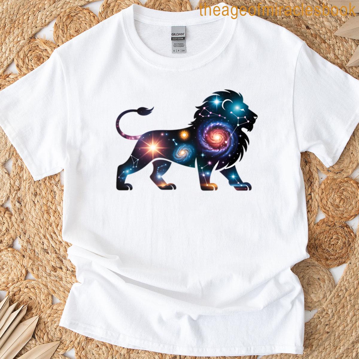 Celestial Lion Silhouette Filled With Galaxies T-shirt