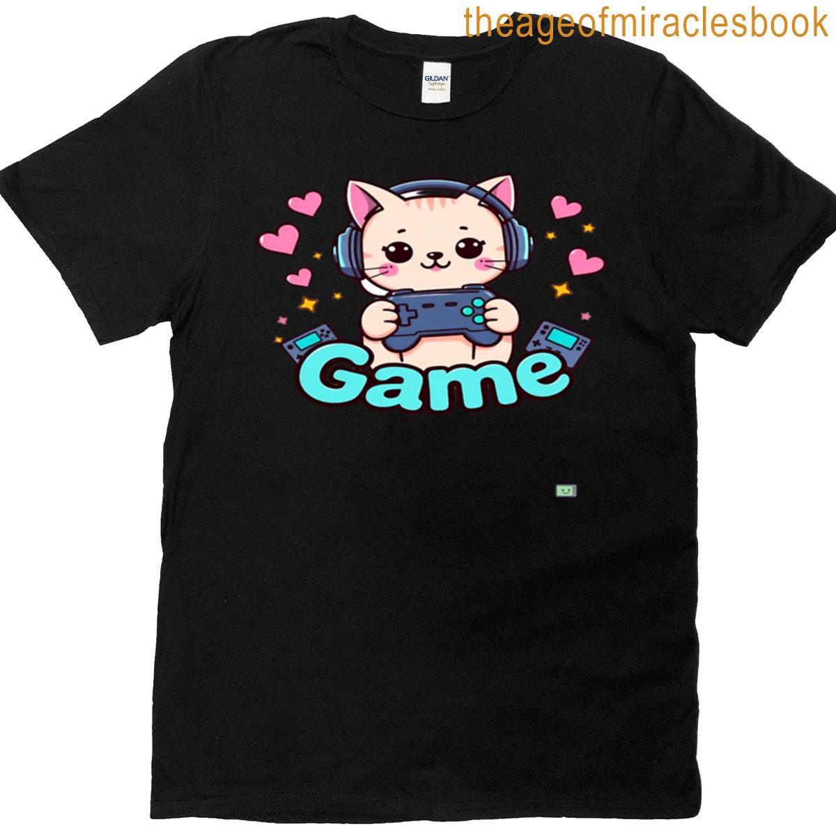 Gamer Cat Kawaii Controller Sticker Design T-shirt