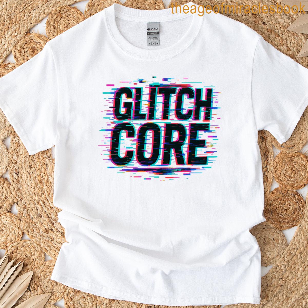 Glitch Core Neon Glitch Typography T-shirt
