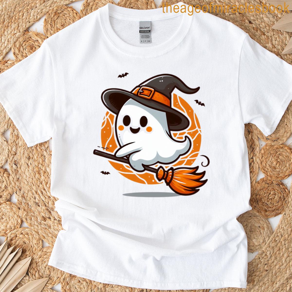 Halloween Witch Ghost On Broom T-shirt