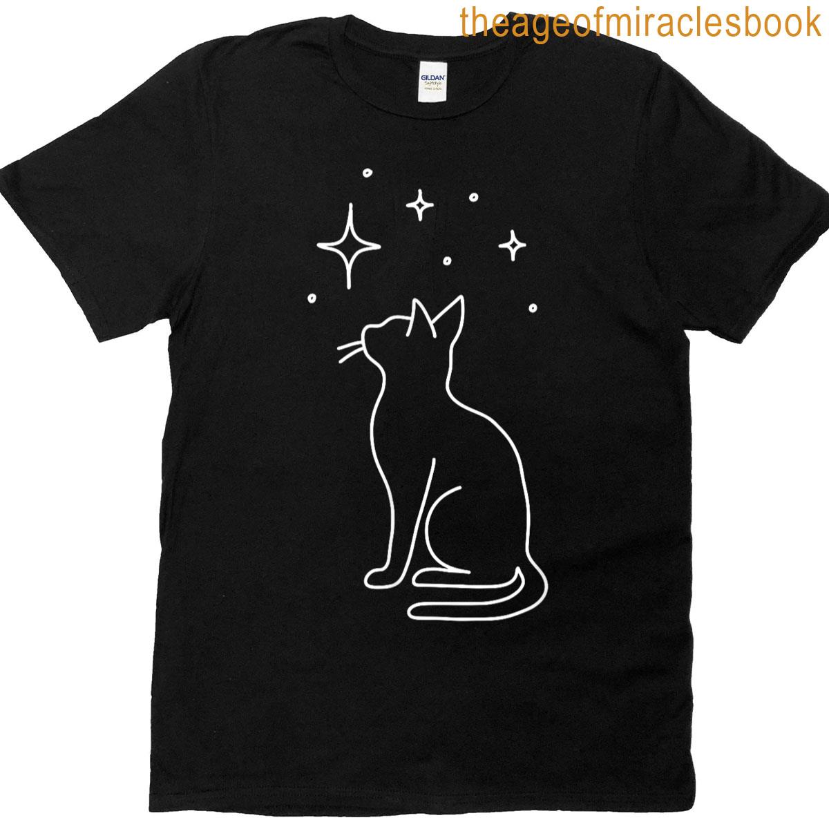 Night Watcher Cat Starry Sky Design T-shirt