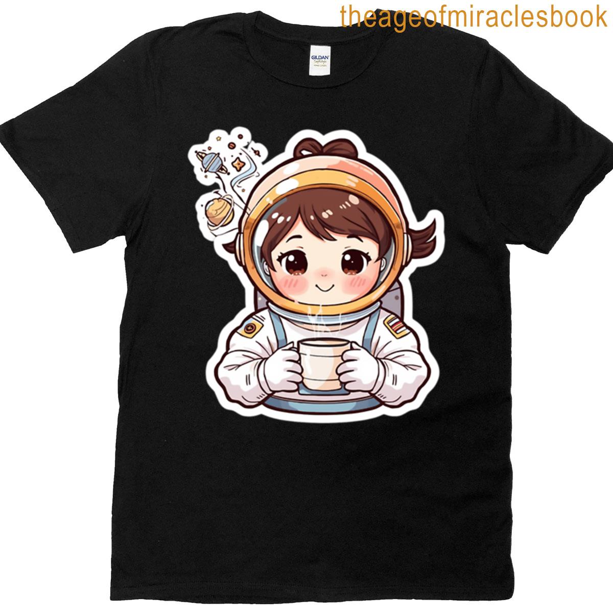 Space Coffee Astronaut Cute Cartoon Design T-shirt