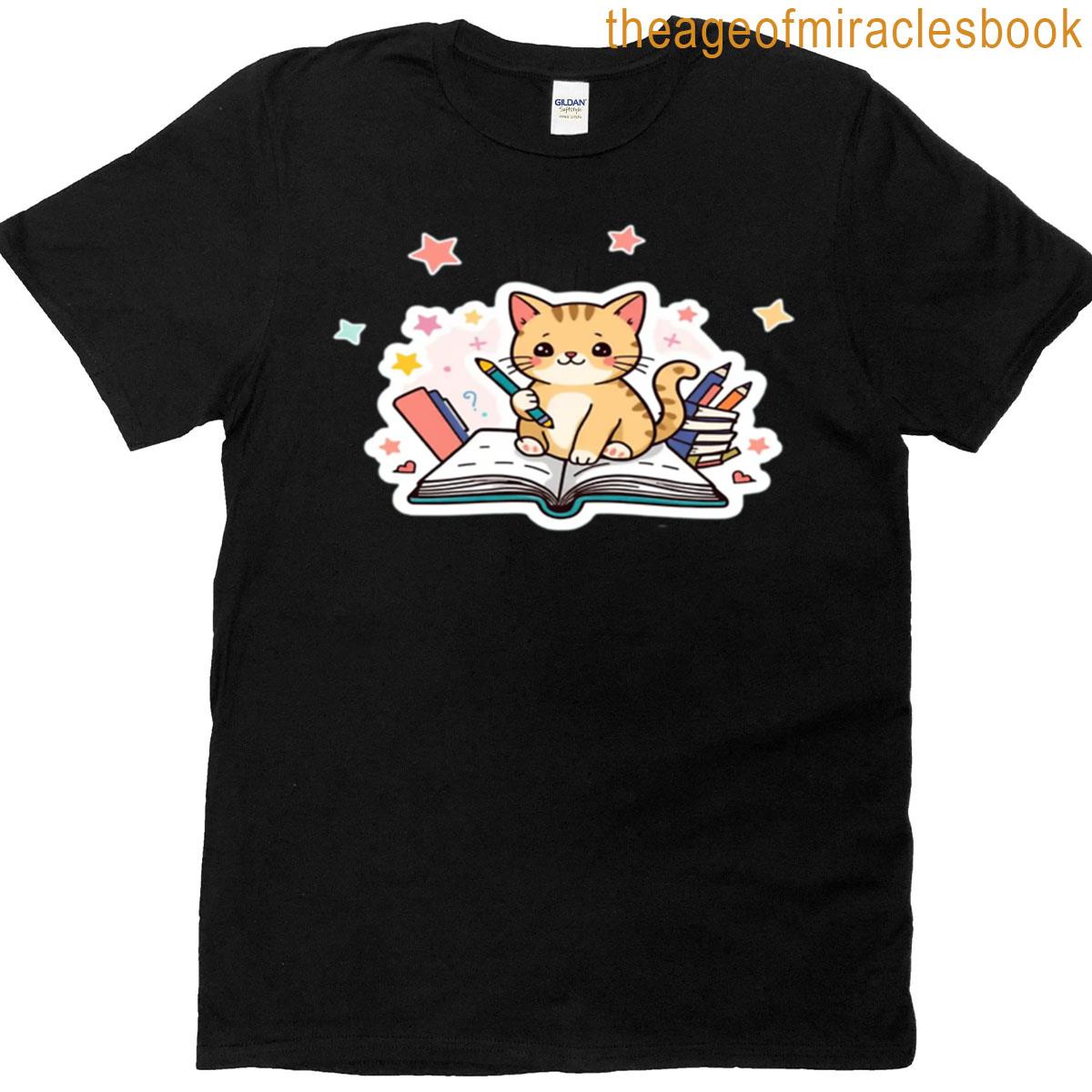 Study Buddy Cat Kawaii School Sticker Design T-shirt
