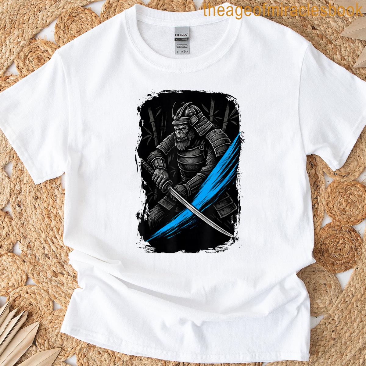 Bigfoot Samurai Warrior Cryptid Katana Design T-shirt